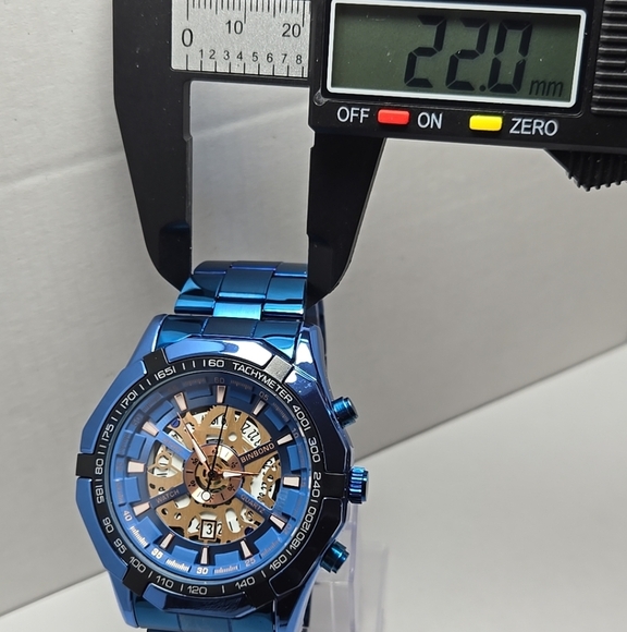 Mens Binbond 46mm Hollow Date Quartz Watch Brillant Blue 30M New Battery - Picture 5 of 10